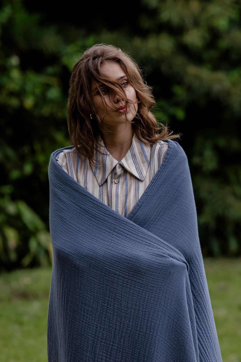 Coal Blue Trama Throw